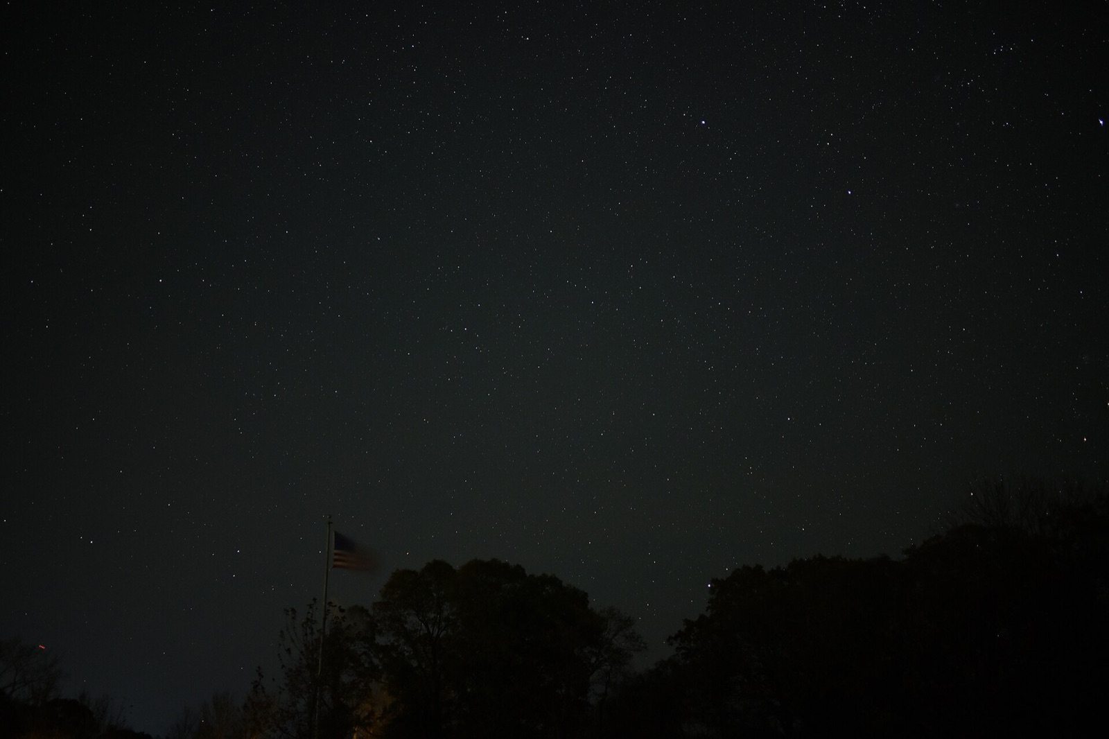 Night sky full of pinpoint stars photographed with a five second exposure
