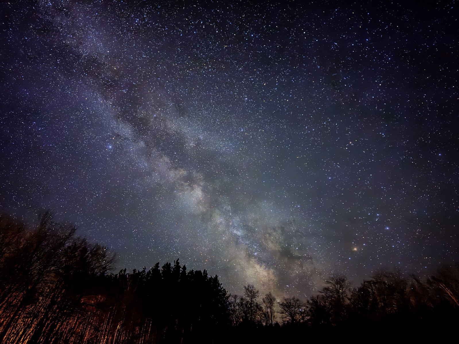 Milky Way over a dark tree line, taken with an iPhone 17 Pro in Night mode on a tripod