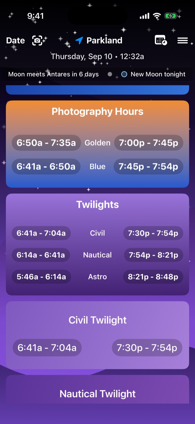 Photography Hours and Twilights cards